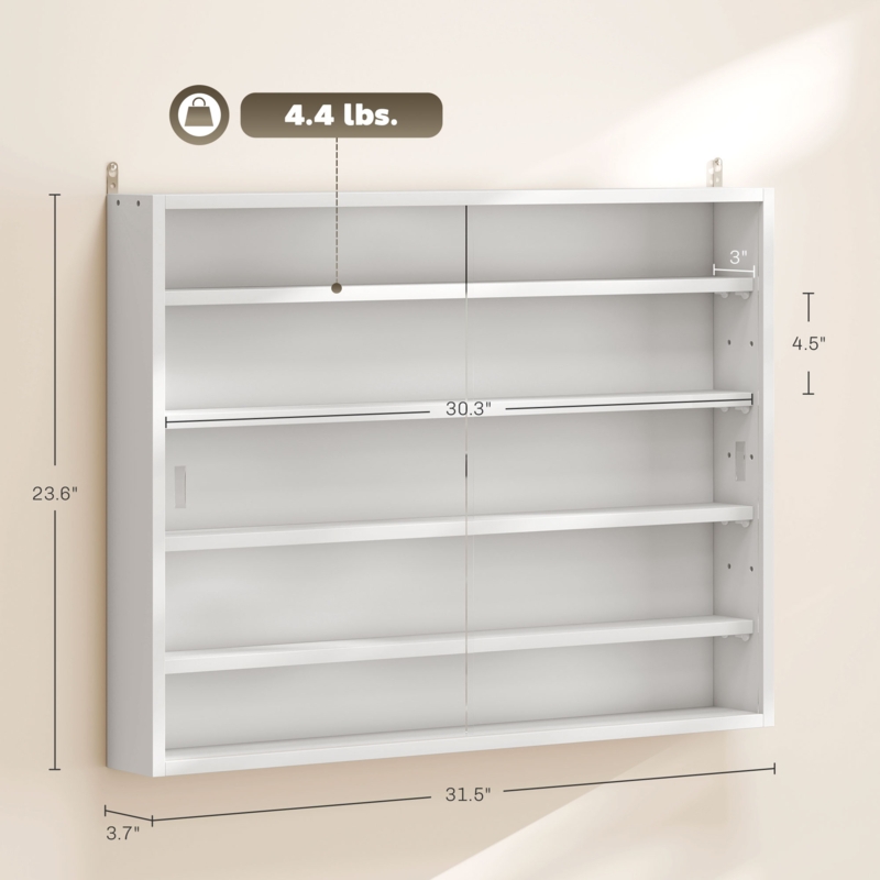 Curio Cabinet White Finish Wall Mounted 5 Tier Glass Doors Minimalist (71 chars)