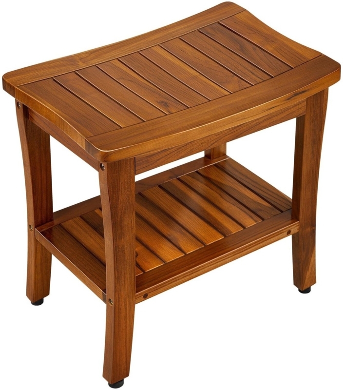 Curved Seat Shower Bench featuring Slatted Top and Double Tier Storage