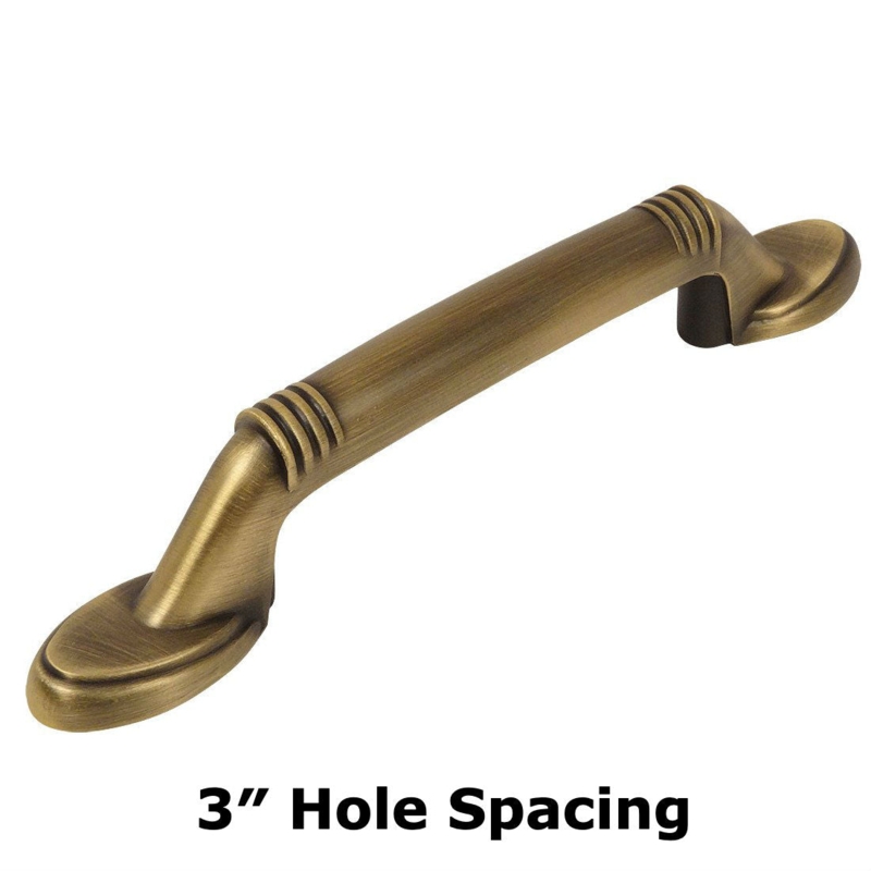 Cylindrical Brushed Antique Brass Cabinet Pull with Circular Feet