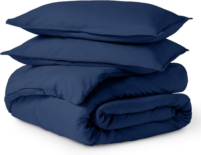 Dark Blue Duvet Cover Set Box Stitch Microfiber Symmetrical Styling