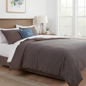 Dark Gray Space Dyed Duvet Cover Set Woven Texture Modern Rustic