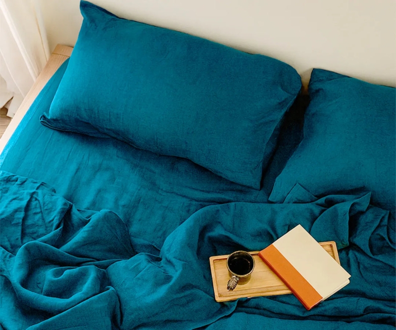 Dark Teal Sheet Set, Woven Slub Texture, Relaxed Breathable Fabric