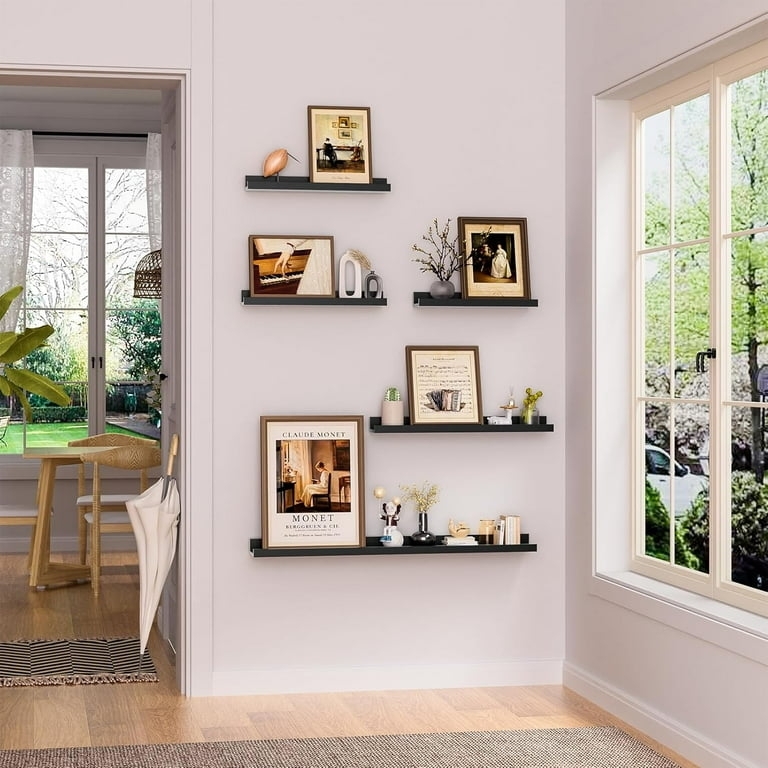 Dark Walnut Floating Shelf Set: Picture Ledge with Front Lip