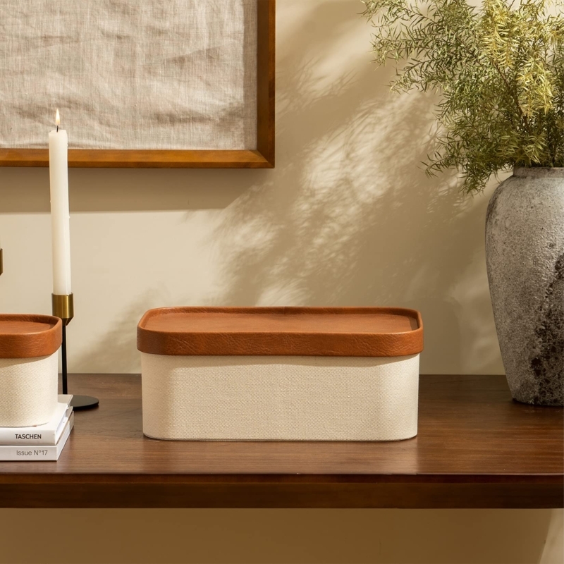 Decorative Storage Boxes Stackable Set with Leather-Like Lids