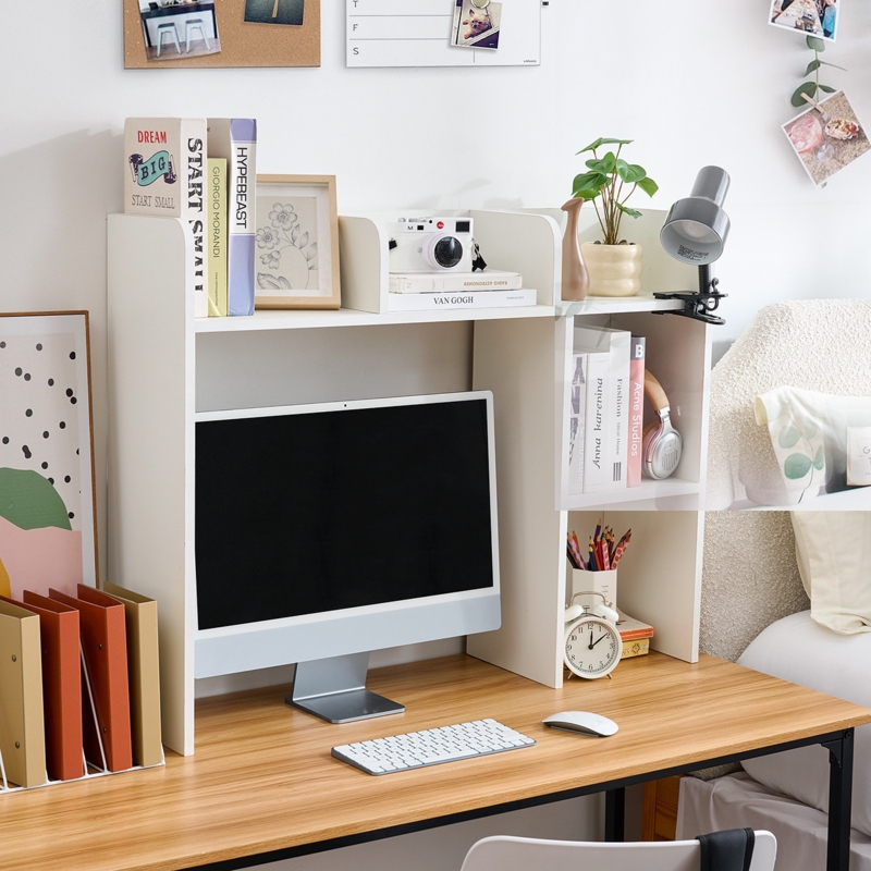 Desk Bookshelf Freestanding Multi-Tier College Storage Solution