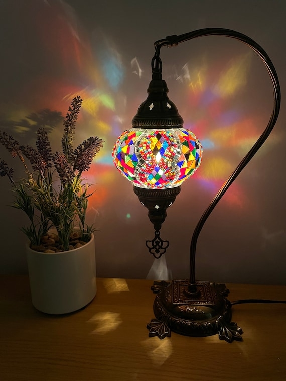 Desk Lamp Antique Bronze Swan Neck Turquoise Mosaic Filigree Base