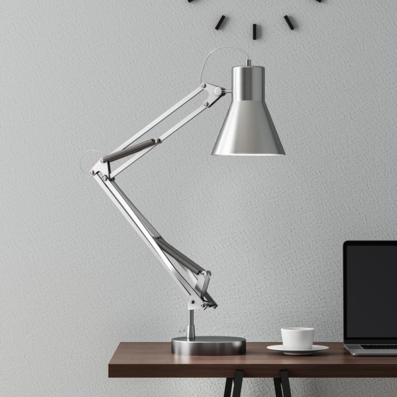 Desk Lamp Articulated Neck Dome Shade Brushed Metallic Task Light