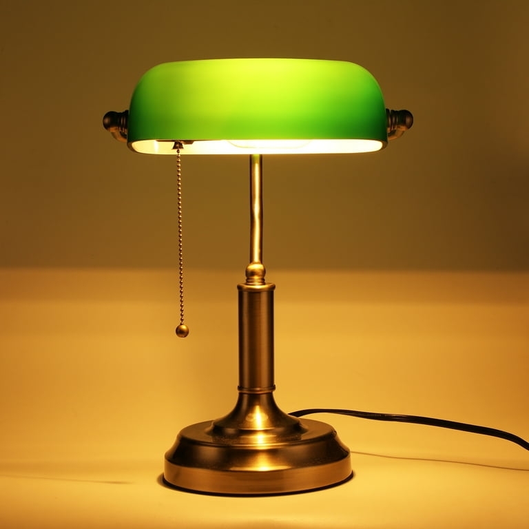 Desk Lamp: Classic Green Glass Bankers Style, Polished Brass Base