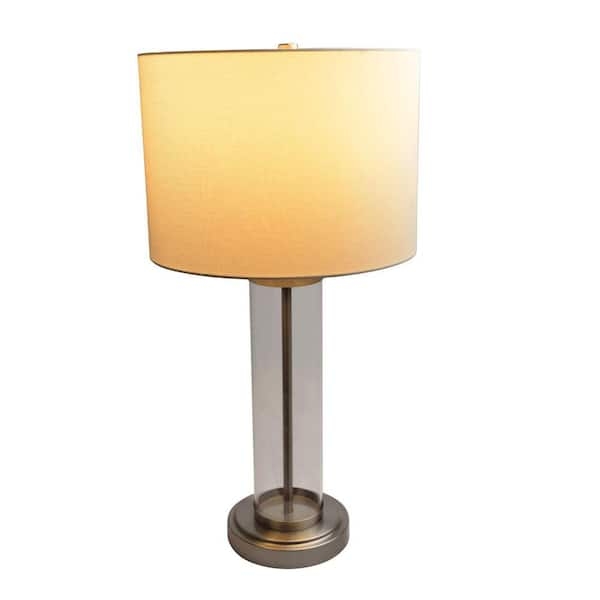 Desk Lamp Clear Glass Cylindrical Body Brushed Nickel Cord Switch