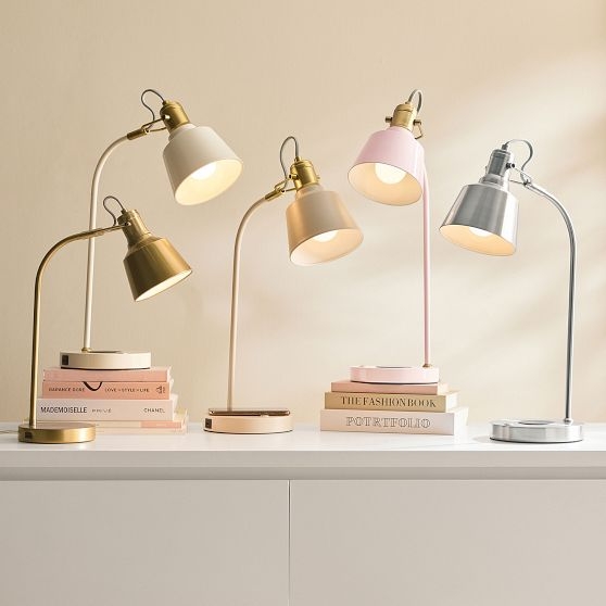 Desk Lamp Cylindrical Shade Brushed Brass Finish