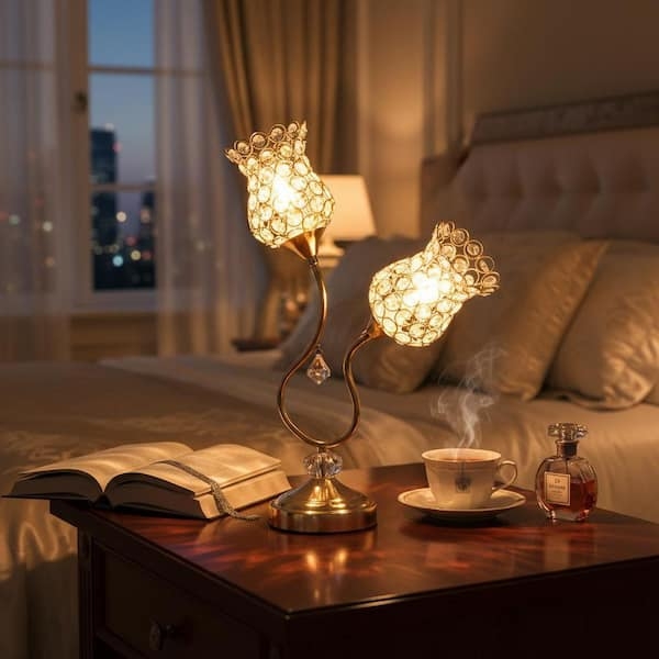 Desk Lamp Dual Gooseneck Rose Gold Trumpet Shades Modern Glam Task Light
