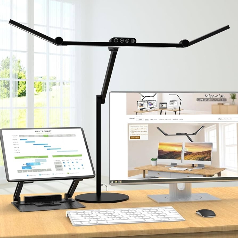 Desk Lamp Dual Light Source Clamp Mount Adjustable Task Light