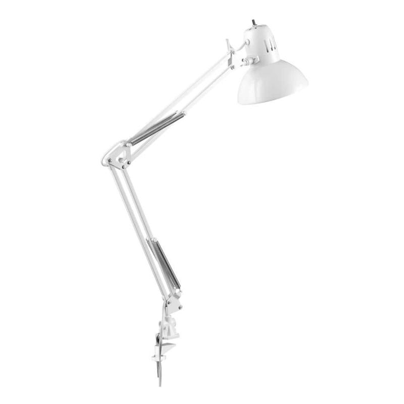 Desk Lamp Glossy White Finish Multi Jointed Clamp On Task Light