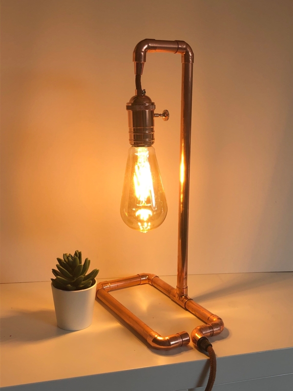 Desk Lamp: Handcrafted Industrial Pipe Construction with Exposed Bulb