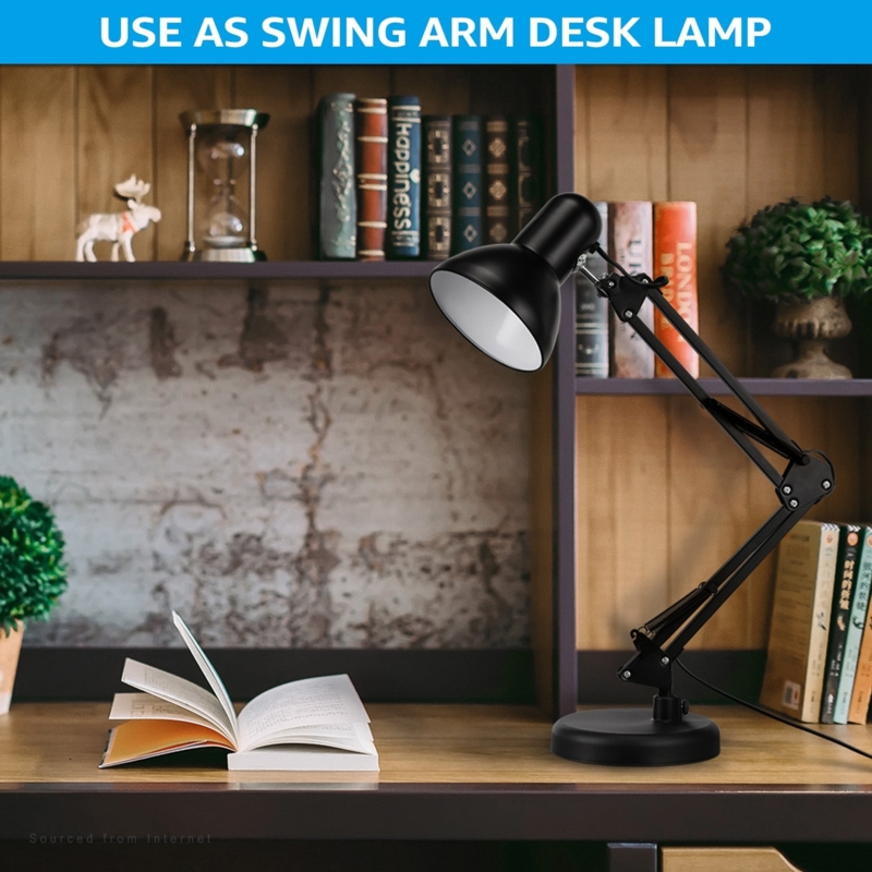 Desk Lamp Industrial Matte Black Swing Arm with Clamp-On Base