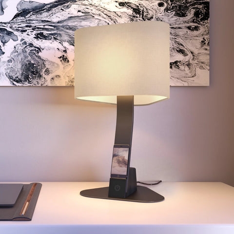Desk Lamp Matte Black Finish Wood Grain Appearance Adjustable Arm