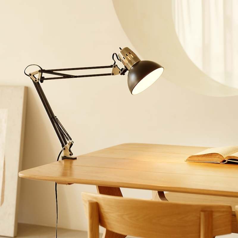 Desk Lamp Matte Black Multi-Joint Arm with Brass Accents