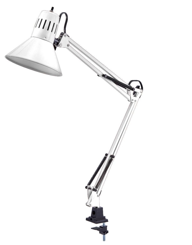 Desk Lamp Matte White Clamp-On Base Swing Arm Circular Shade