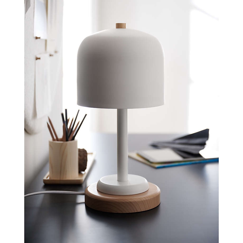 Desk Lamp Matte White Dome Shade Silver Stem Minimalist Kids Decor