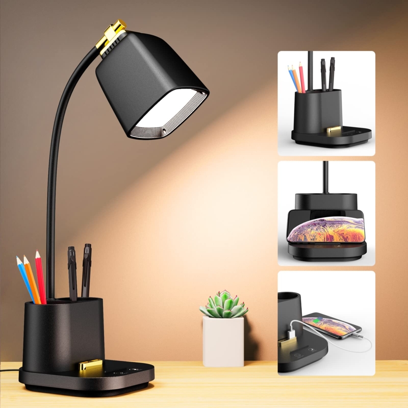 Desk Lamp Minimalist Black Gooseneck Arm Touch Control USB Port