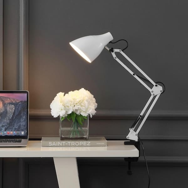 Desk Lamp Modern Industrial White Clamp-On Base Articulated Arm