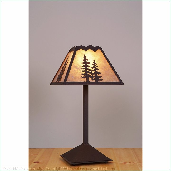 Desk Lamp Rustic Lodge Tree Silhouette Base Whipstitched Lacing
