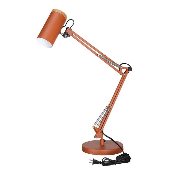 Desk Lamp Scandinavian Swing Arm Matte White Wood-Toned Accents