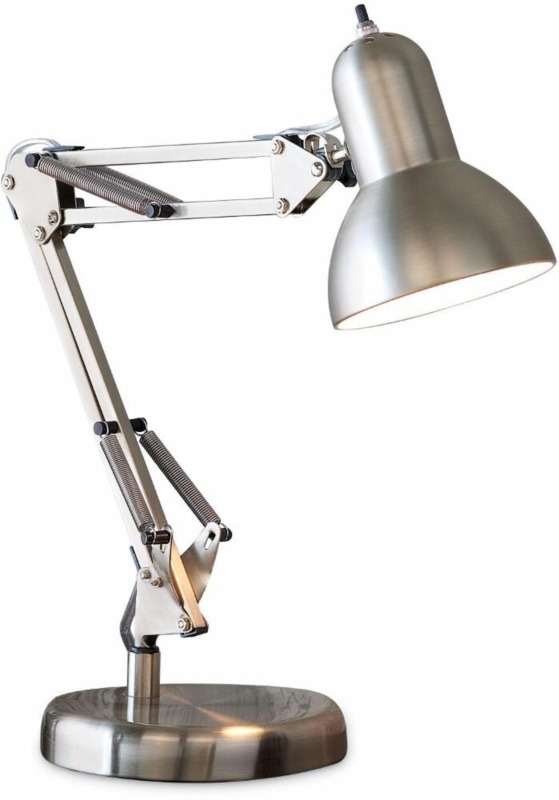 Desk Lamp Silver Swing Arm Exposed Springs with Cone Shade