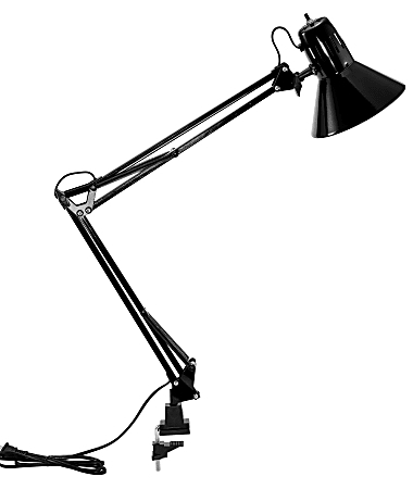 Desk Lamp Spring-Balanced Swing Arm Matte Black Clamp-On Base