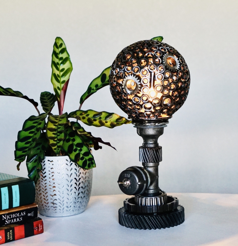 Desk Lamp Steampunk Welded Nuts Base Exposed Edison Bulb Upcycled