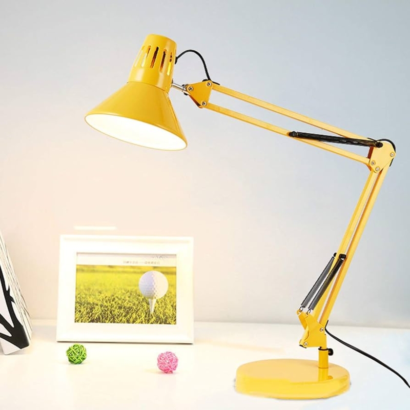 Desk Lamp Vibrant Yellow Long Reach Arm Clamp On Office Light