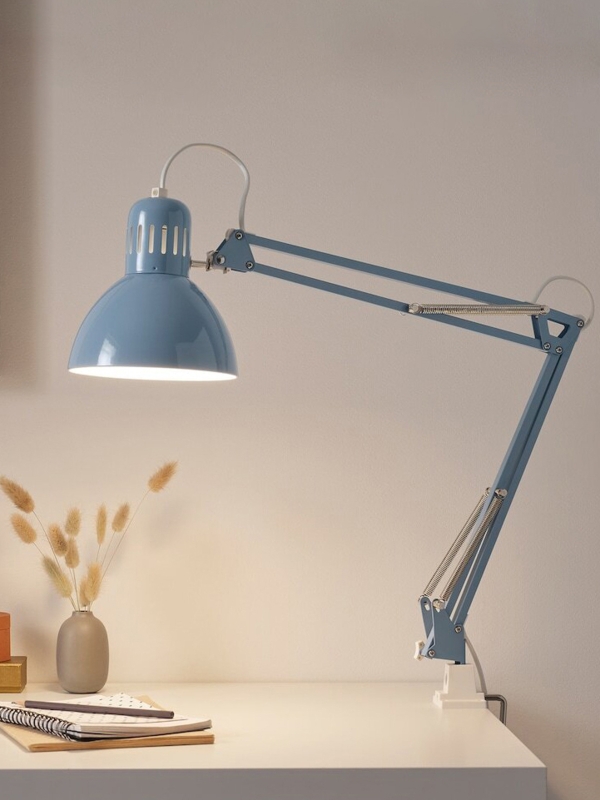 Desk Lamp White Matte Articulated Arm Disc Shade Clamp Base