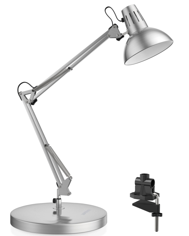 Desk Lamp with Clamp-On Base, Industrial Brushed Silver Task Light