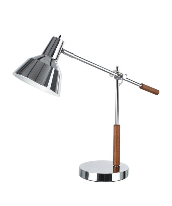 Desk Lamp with Dual Head Adjustable Arms, Chrome and Wood
