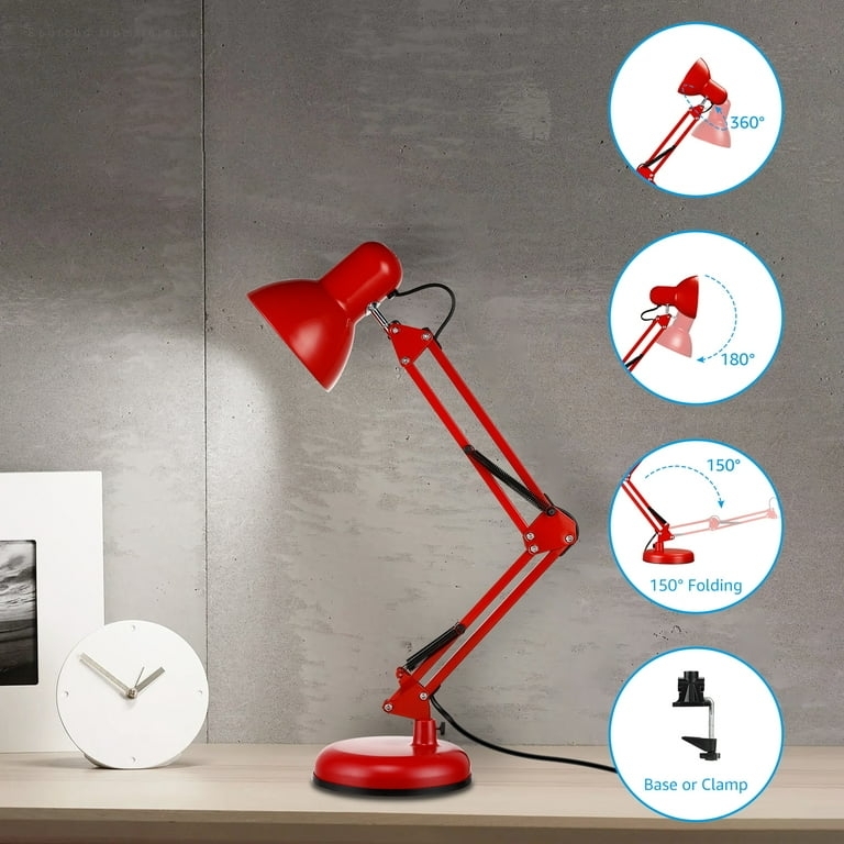 Desk Lamp Wooden Articulating Arms with Red Cord Accent