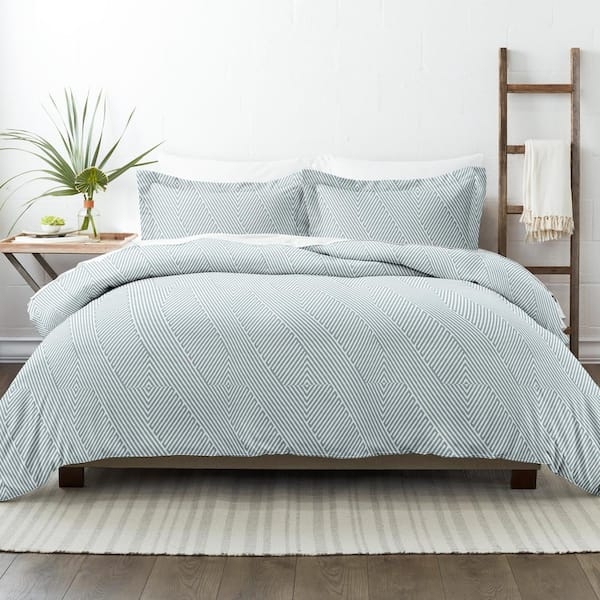 Diagonal Geometric Print Duvet Cover Set, Contemporary Light Blue Styling