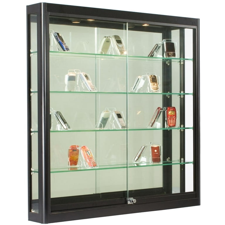 Display Cabinet Black Aluminum Frame Wall Mounted Integrated Lighting (71 chars)