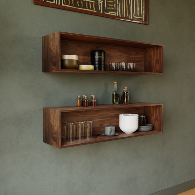 Display Cabinet Floating Walnut Dark Brown Glass Front