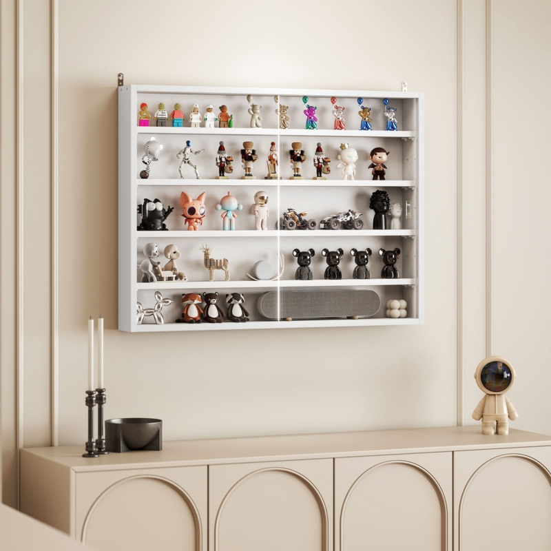 Display Cabinet Glass Door Five Shelves White Minimalist Finish