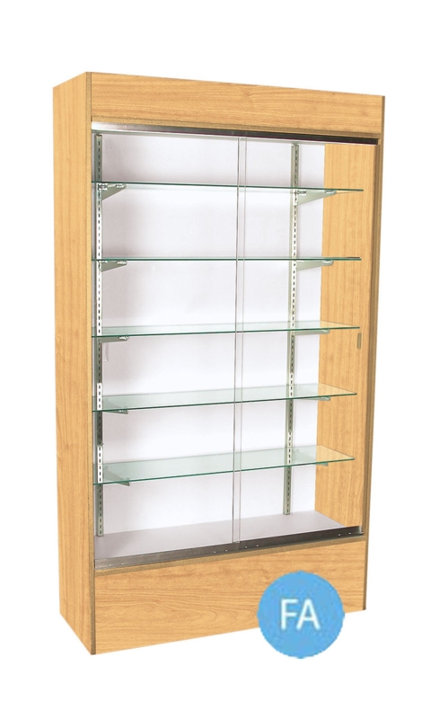Display Case Light Oak Commercial Wall Unit Four Glass Shelves (63 chars)