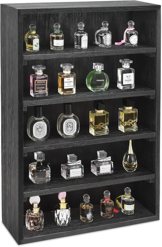Display Shelf Shot Glass Storage Open Front Five Tiered Black
