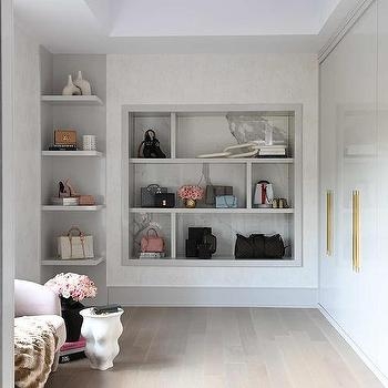 Display Shelves Stone-Like Mirrored Back Under-Shelf Lighting