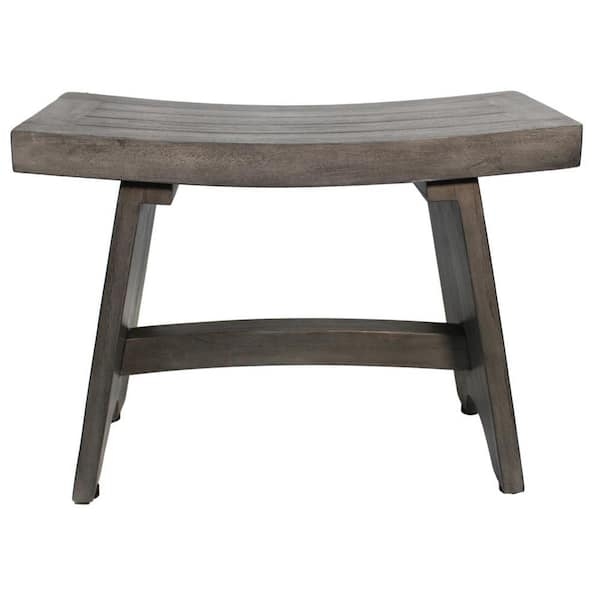 Distressed Gray Spa Stool Flared Legs Slatted Seat