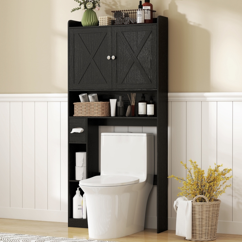 Distressed Over The Toilet Storage Cabinet with Integrated Paper Holder.