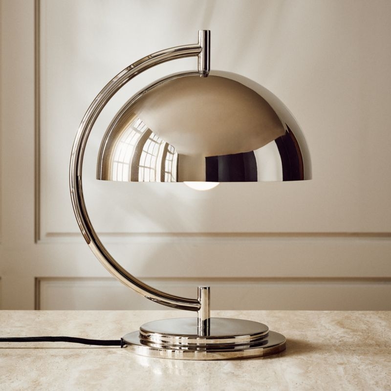 Dome Table Lamp with Polished Nickel Finish and Reflective Surface