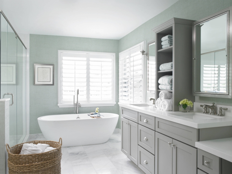 Double Bathroom Vanity with Gold Hardware and Sconces
