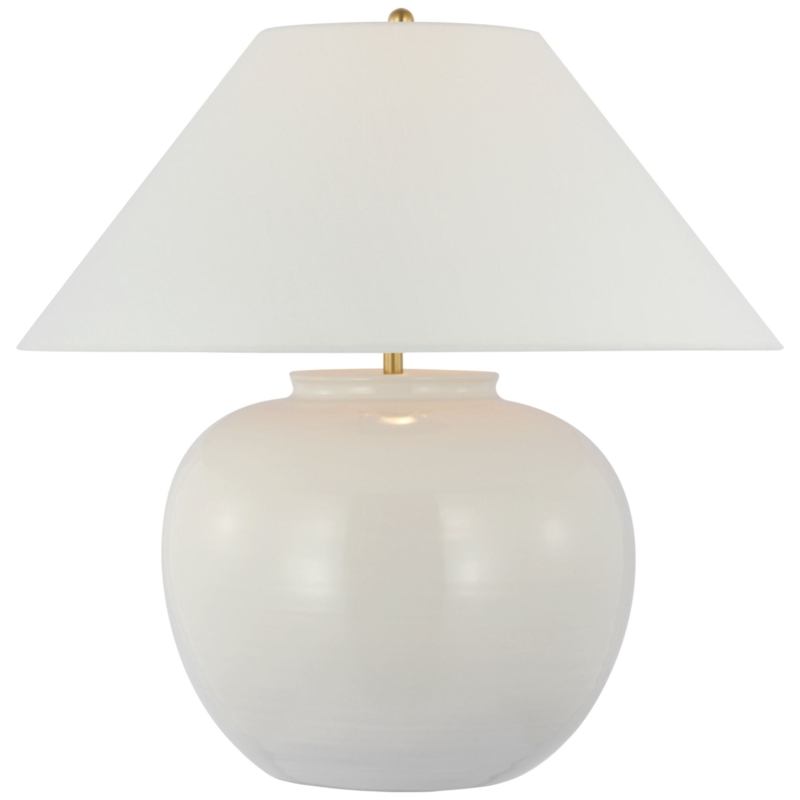 Double Conical Table Lamp, Matte Finish with Linen Shade and Hourglass Base.