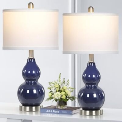 Double Gourd Table Lamp Set in Glossy Finish for Bedside Lighting