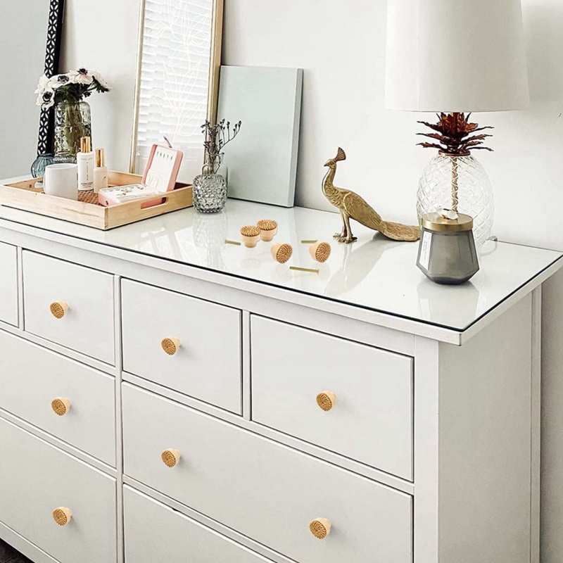 Drawer Knob: Woven Rattan Inlay & Natural Wood Rim, Boho Style