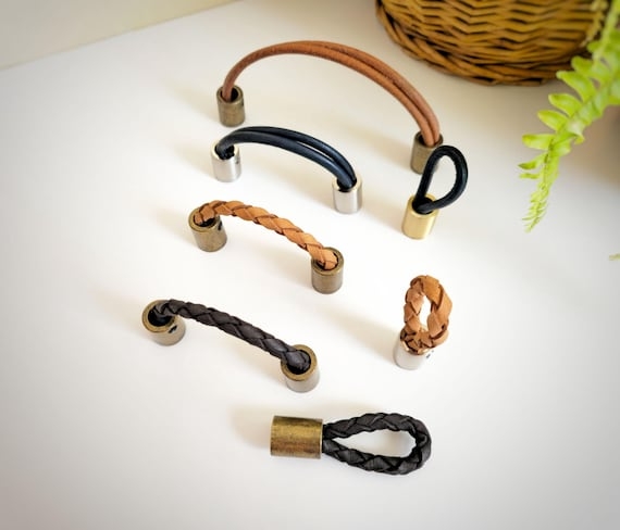 Drawer Pull: Braided Leather Strap, Loop Design, Mixed Color, Boho Style